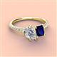 3 - Zahara 9x6 mm Pear Forever One Moissanite and 7x5 mm Emerald Cut Lab Created Blue Sapphire 2 Stone Duo Ring 