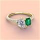 3 - Zahara 9x6 mm Pear Forever One Moissanite and 7x5 mm Emerald Cut Lab Created Emerald 2 Stone Duo Ring 