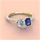 3 - Zahara 9x6 mm Pear Forever One Moissanite and 7x5 mm Emerald Cut Iolite 2 Stone Duo Ring 