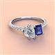 3 - Zahara 9x6 mm Pear Forever One Moissanite and 7x5 mm Emerald Cut Iolite 2 Stone Duo Ring 