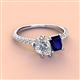 3 - Zahara 9x6 mm Pear Forever Brilliant Moissanite and 7x5 mm Emerald Cut Lab Created Blue Sapphire 2 Stone Duo Ring 