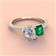 3 - Zahara 9x6 mm Pear Forever Brilliant Moissanite and 7x5 mm Emerald Cut Lab Created Emerald 2 Stone Duo Ring 