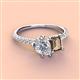 3 - Zahara 9x6 mm Pear Forever Brilliant Moissanite and 7x5 mm Emerald Cut Smoky Quartz 2 Stone Duo Ring 