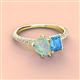 3 - Zahara 9x6 mm Pear Opal and 7x5 mm Emerald Cut Blue Topaz 2 Stone Duo Ring 