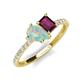 4 - Zahara 9x6 mm Pear Opal and 7x5 mm Emerald Cut Rhodolite Garnet 2 Stone Duo Ring 