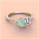 3 - Zahara 9x6 mm Pear Opal and 7x5 mm Emerald Cut Forever Brilliant Moissanite 2 Stone Duo Ring 