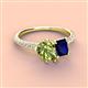 3 - Zahara 9x6 mm Pear Peridot and 7x5 mm Emerald Cut Lab Created Blue Sapphire 2 Stone Duo Ring 