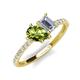 4 - Zahara 9x6 mm Pear Peridot and 7x5 mm Emerald Cut Forever Brilliant Moissanite 2 Stone Duo Ring 