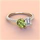 3 - Zahara 9x6 mm Pear Peridot and 7x5 mm Emerald Cut Forever One Moissanite 2 Stone Duo Ring 