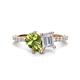 1 - Zahara 9x6 mm Pear Peridot and 7x5 mm Emerald Cut White Sapphire 2 Stone Duo Ring 