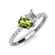 4 - Zahara 9x6 mm Pear Peridot and 7x5 mm Emerald Cut White Sapphire 2 Stone Duo Ring 