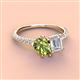 3 - Zahara 9x6 mm Pear Peridot and 7x5 mm Emerald Cut White Sapphire 2 Stone Duo Ring 