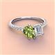 3 - Zahara 9x6 mm Pear Peridot and 7x5 mm Emerald Cut White Sapphire 2 Stone Duo Ring 