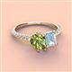 3 - Zahara 9x6 mm Pear Peridot and 7x5 mm Emerald Cut Aquamarine 2 Stone Duo Ring 
