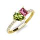 4 - Zahara 9x6 mm Pear Peridot and 7x5 mm Emerald Cut Pink Tourmaline 2 Stone Duo Ring 