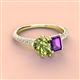 3 - Zahara 9x6 mm Pear Peridot and 7x5 mm Emerald Cut Amethyst 2 Stone Duo Ring 