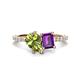 1 - Zahara 9x6 mm Pear Peridot and 7x5 mm Emerald Cut Amethyst 2 Stone Duo Ring 