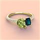 3 - Zahara 9x6 mm Pear Peridot and 7x5 mm Emerald Cut London Blue Topaz 2 Stone Duo Ring 