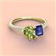 3 - Zahara 9x6 mm Pear Peridot and 7x5 mm Emerald Cut Iolite 2 Stone Duo Ring 