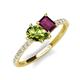 4 - Zahara 9x6 mm Pear Peridot and 7x5 mm Emerald Cut Rhodolite Garnet 2 Stone Duo Ring 