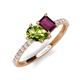 4 - Zahara 9x6 mm Pear Peridot and 7x5 mm Emerald Cut Rhodolite Garnet 2 Stone Duo Ring 