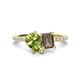 1 - Zahara 9x6 mm Pear Peridot and 7x5 mm Emerald Cut Smoky Quartz 2 Stone Duo Ring 