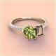 3 - Zahara 9x6 mm Pear Peridot and 7x5 mm Emerald Cut Smoky Quartz 2 Stone Duo Ring 