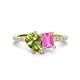 1 - Zahara 9x6 mm Pear Peridot and 7x5 mm Emerald Cut Lab Created Pink Sapphire 2 Stone Duo Ring 