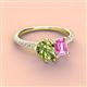 3 - Zahara 9x6 mm Pear Peridot and 7x5 mm Emerald Cut Lab Created Pink Sapphire 2 Stone Duo Ring 