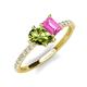 4 - Zahara 9x6 mm Pear Peridot and 7x5 mm Emerald Cut Lab Created Pink Sapphire 2 Stone Duo Ring 