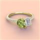 3 - Zahara 9x6 mm Pear Peridot and 7x5 mm Emerald Cut White Sapphire 2 Stone Duo Ring 