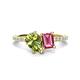 1 - Zahara 9x6 mm Pear Peridot and 7x5 mm Emerald Cut Pink Tourmaline 2 Stone Duo Ring 