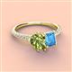 3 - Zahara 9x6 mm Pear Peridot and 7x5 mm Emerald Cut Blue Topaz 2 Stone Duo Ring 