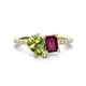 1 - Zahara 9x6 mm Pear Peridot and 7x5 mm Emerald Cut Rhodolite Garnet 2 Stone Duo Ring 