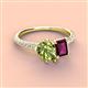 3 - Zahara 9x6 mm Pear Peridot and 7x5 mm Emerald Cut Rhodolite Garnet 2 Stone Duo Ring 