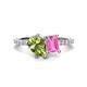 1 - Zahara 9x6 mm Pear Peridot and 7x5 mm Emerald Cut Lab Created Pink Sapphire 2 Stone Duo Ring 