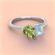 3 - Zahara 9x6 mm Pear Peridot and 7x5 mm Emerald Cut Aquamarine 2 Stone Duo Ring 