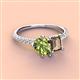 3 - Zahara 9x6 mm Pear Peridot and 7x5 mm Emerald Cut Smoky Quartz 2 Stone Duo Ring 