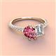 3 - Zahara 9x6 mm Pear Pink Tourmaline and 7x5 mm Emerald Cut Forever Brilliant Moissanite 2 Stone Duo Ring 