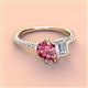 3 - Zahara 9x6 mm Pear Pink Tourmaline and 7x5 mm Emerald Cut White Sapphire 2 Stone Duo Ring 