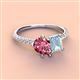 3 - Zahara 9x6 mm Pear Pink Tourmaline and 7x5 mm Emerald Cut Aquamarine 2 Stone Duo Ring 