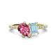 1 - Zahara 9x6 mm Pear Pink Tourmaline and 7x5 mm Emerald Cut Aquamarine 2 Stone Duo Ring 