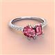 3 - Zahara 9x6 mm Pear and Emerald Cut Pink Tourmaline 2 Stone Duo Ring 