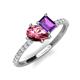 4 - Zahara 9x6 mm Pear Pink Tourmaline and 7x5 mm Emerald Cut Amethyst 2 Stone Duo Ring 