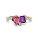 1 - Zahara 9x6 mm Pear Pink Tourmaline and 7x5 mm Emerald Cut Amethyst 2 Stone Duo Ring 