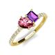 4 - Zahara 9x6 mm Pear Pink Tourmaline and 7x5 mm Emerald Cut Amethyst 2 Stone Duo Ring 