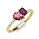 4 - Zahara 9x6 mm Pear Pink Tourmaline and 7x5 mm Emerald Cut Rhodolite Garnet 2 Stone Duo Ring 