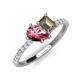 4 - Zahara 9x6 mm Pear Pink Tourmaline and 7x5 mm Emerald Cut Smoky Quartz 2 Stone Duo Ring 