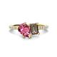 1 - Zahara 9x6 mm Pear Pink Tourmaline and 7x5 mm Emerald Cut Smoky Quartz 2 Stone Duo Ring 