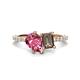 1 - Zahara 9x6 mm Pear Pink Tourmaline and 7x5 mm Emerald Cut Smoky Quartz 2 Stone Duo Ring 